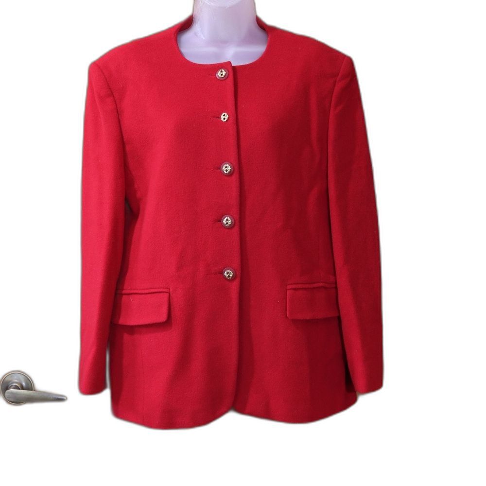 Avoca Vintage Red Wool & Cashmere Ireland Blazer Jacket Preppy Old Money Chic LG